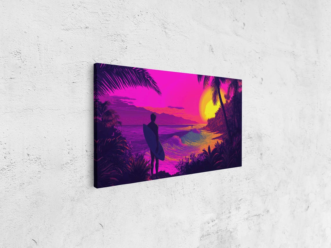 Pop Art Surfer Watching Waves On Beach Wall Art Print Gift For Surfer Blue Water Vibrant Colors Ready To Hang - Image 4