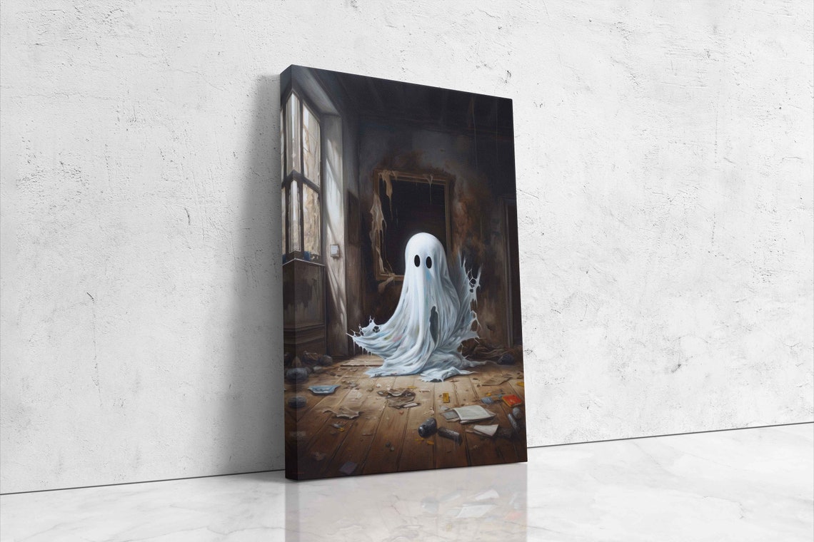 Cute Scary Ghost In An Abandoned House Print Wall Art - Image 4