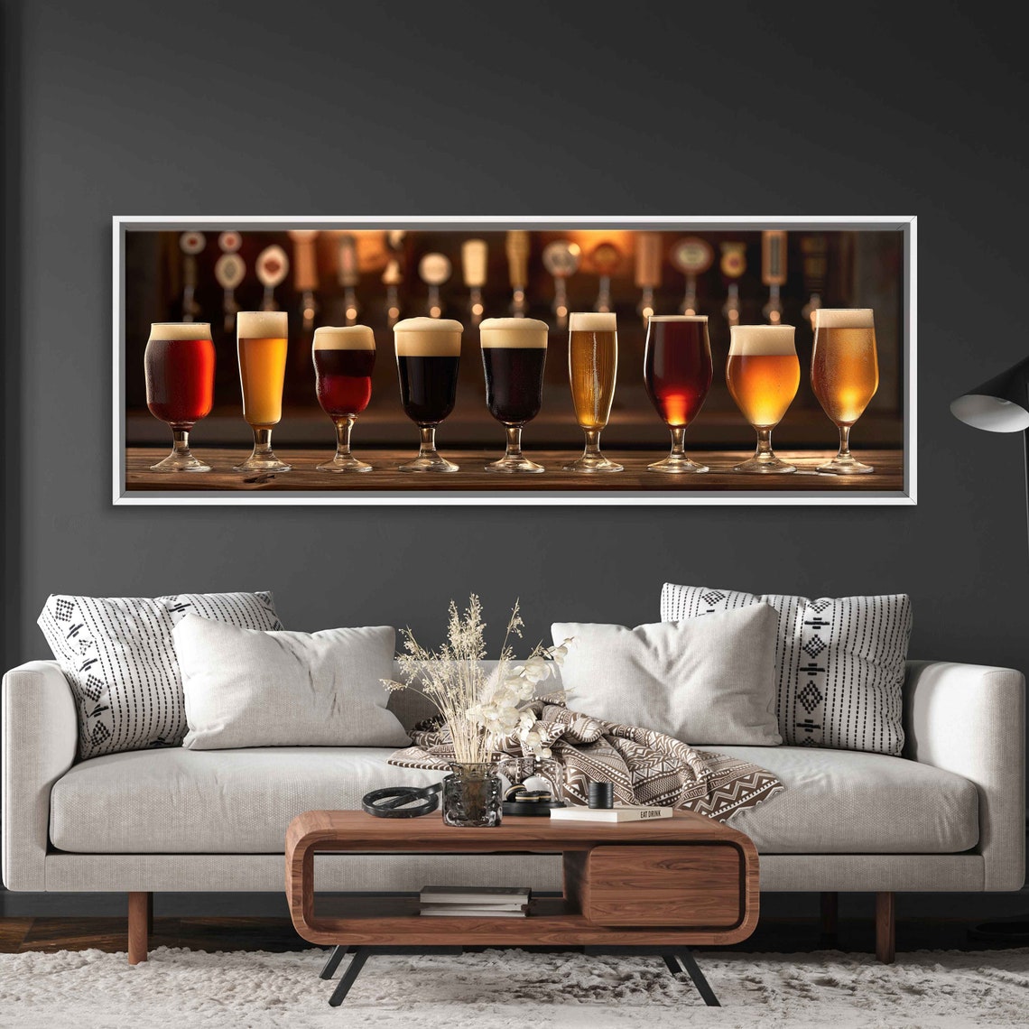 Beer Tasting Flight Glasses Warm Bar Taps Panoramic Photo Wall Poster - Image 3