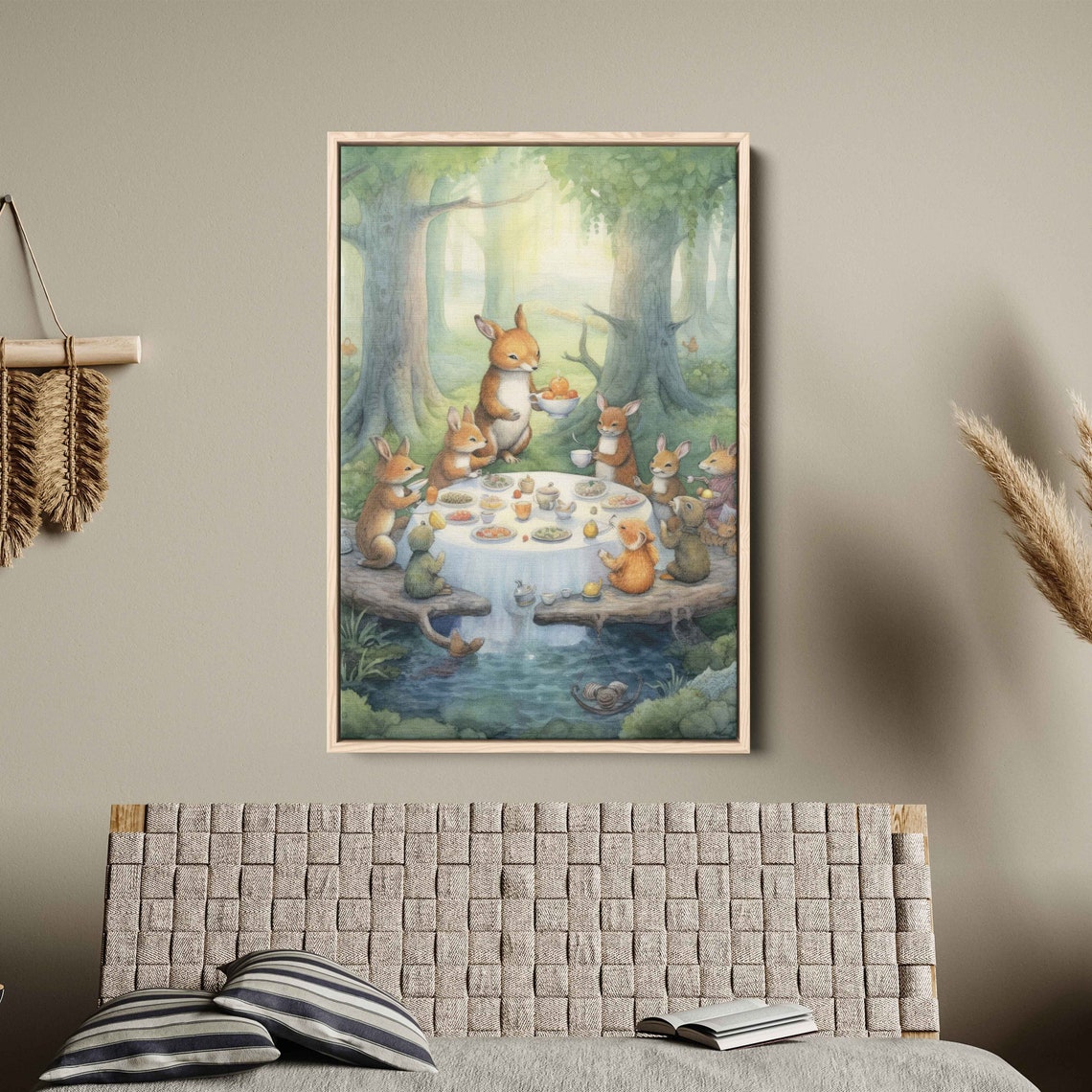 Bunny Tea Party Forest Gathering Watercolor Cute Rabbit Woodland Art