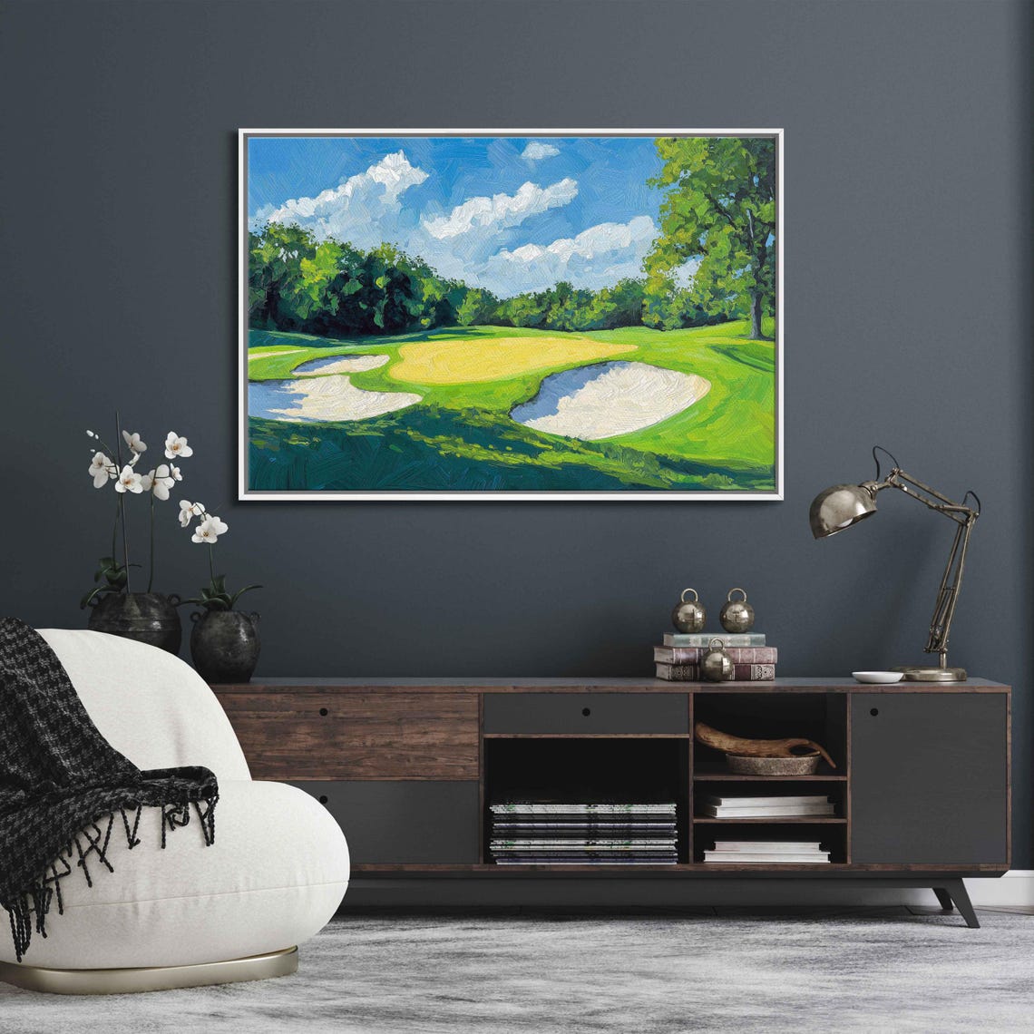 Championship Golf Green White Sand Bunkers Blue Sky Painting Poster - Image 3