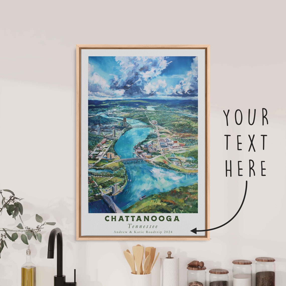 Chattanooga Tennessee River Bend Aerial Watercolor City View Poster - Image 3
