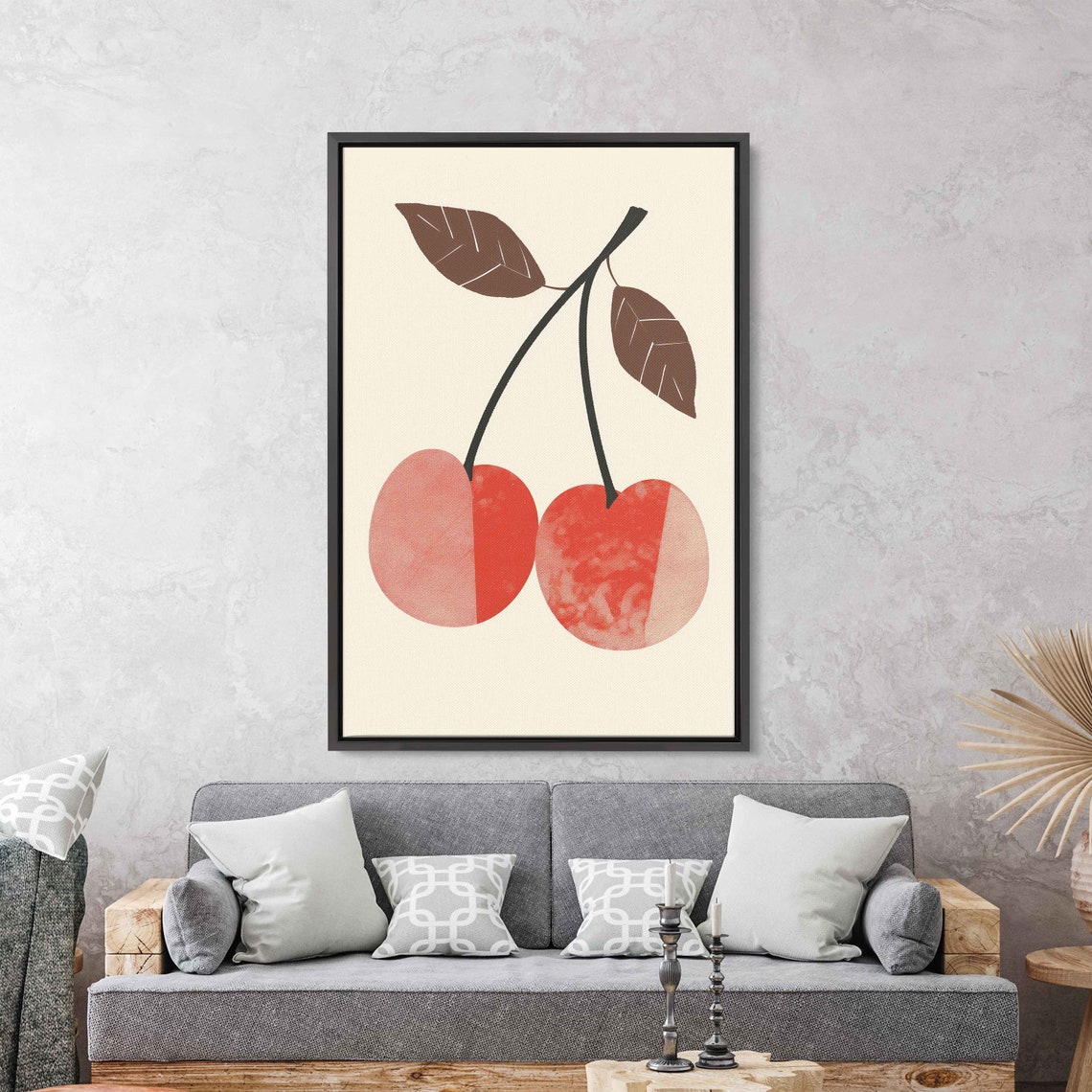 Pair Of Cherries Wall Art Print Matisse Style Simple Art Pastel Fruit Painting Ready To Hang - Image 2