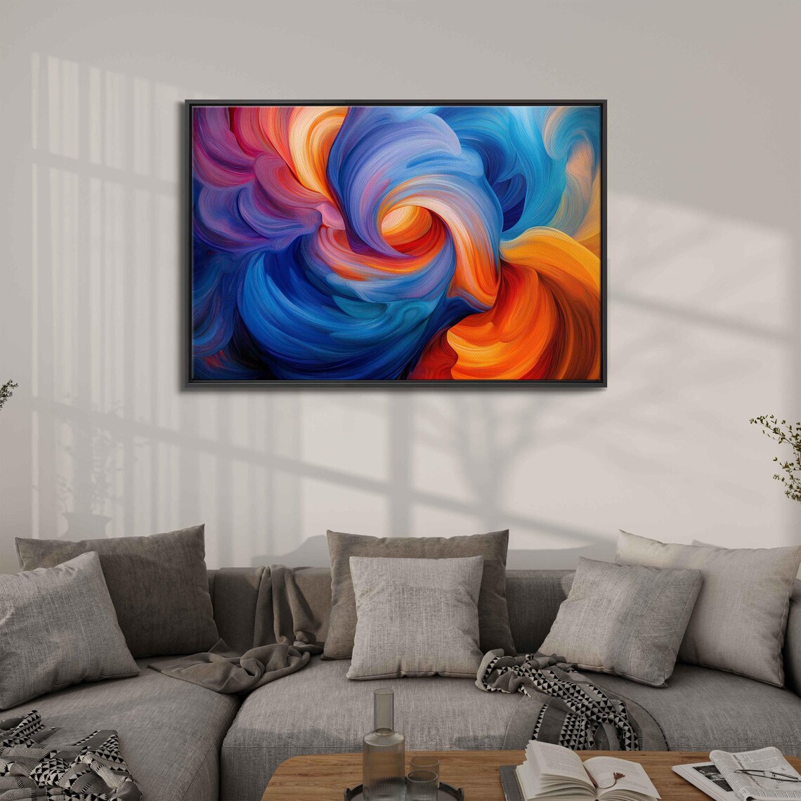Color Vortex Swirl Cobalt Blue Ember Orange Pink Abstract Art Poster