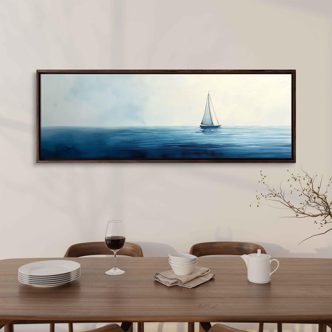 Lone Sailboat On Deep Blue Water Soft Watercolor Nautical Poster