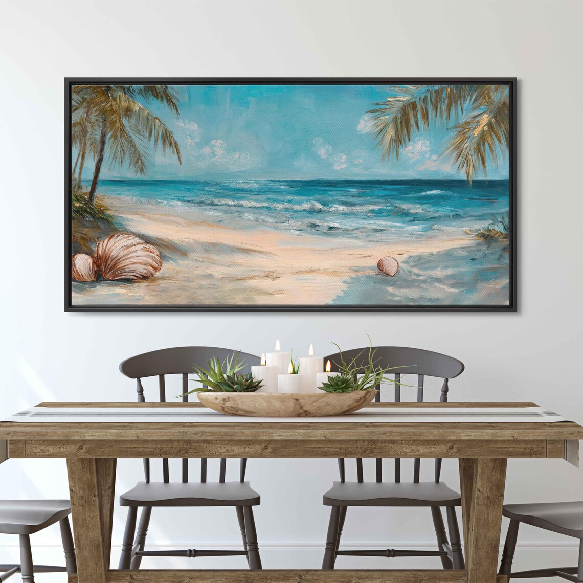 Vintage Beach Scene, Tranquil Seascape with Seashells