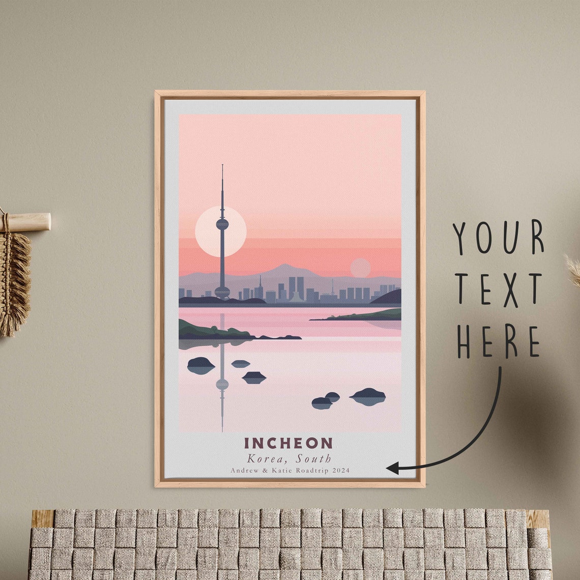 Incheon South Korea Harbor Tower Pink Sunset Reflection Poster - Image 3