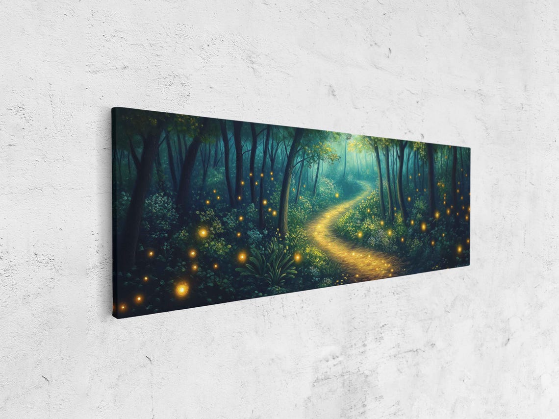 Winding Golden Path Through A Dark Firefly Forest Panoramic Poster - Image 4