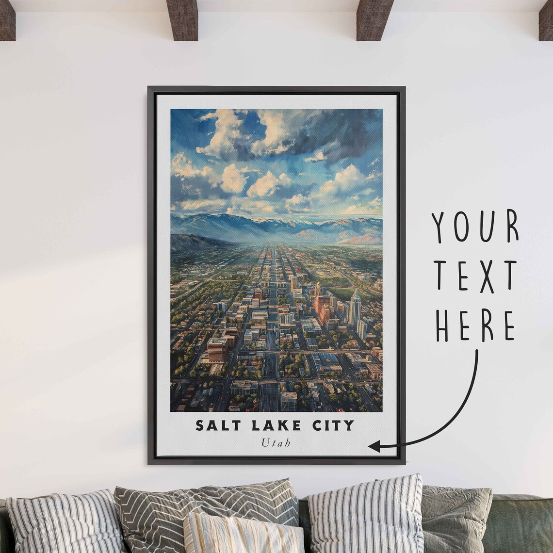 Salt Lake City Utah Acrylic Painting Travel Art Framed Wall Art Framed Fine Art Poster Paper Print Travel Home Decor