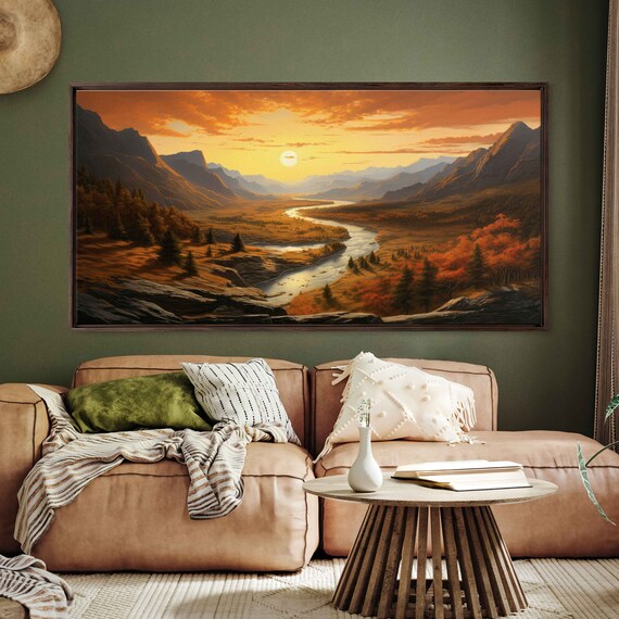 Tranquil Valley Nestled Between Mountains In Sunlight Framed Print Ready To Hang