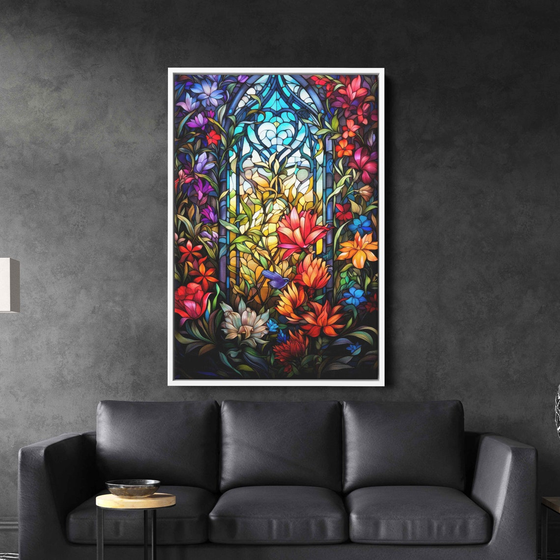 Stained Glass Flower Window Colorful Lilies Botanical Mosaic Art Print - Image 2