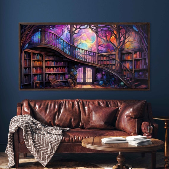 Magical Enchanted Library Tree Of Knowledge Fantasy Art Wall Art Print Ready To Hang Reading Nook