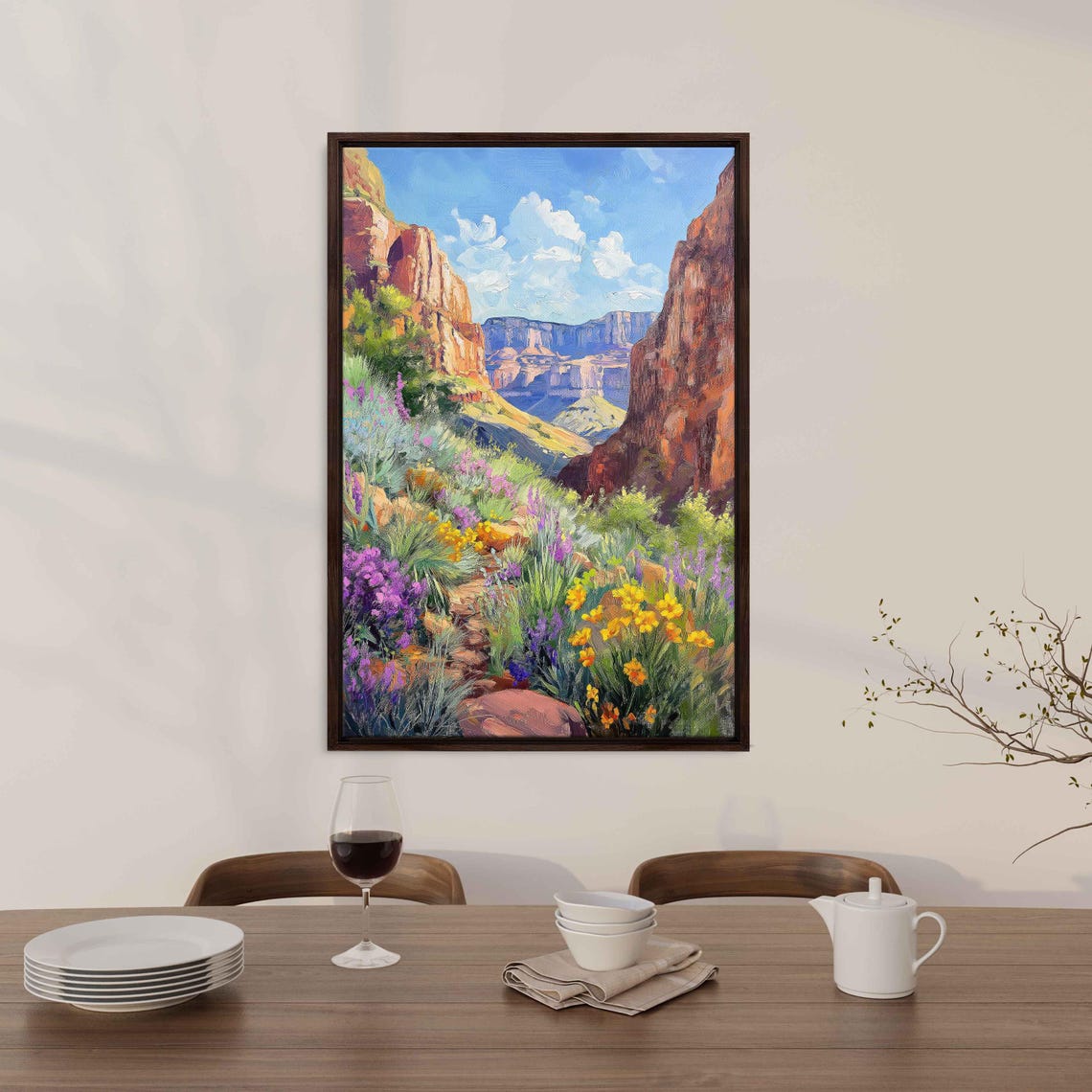 Red Rock Canyon Wildflowers Desert Bloom Sunlit Trail Landscape Poster