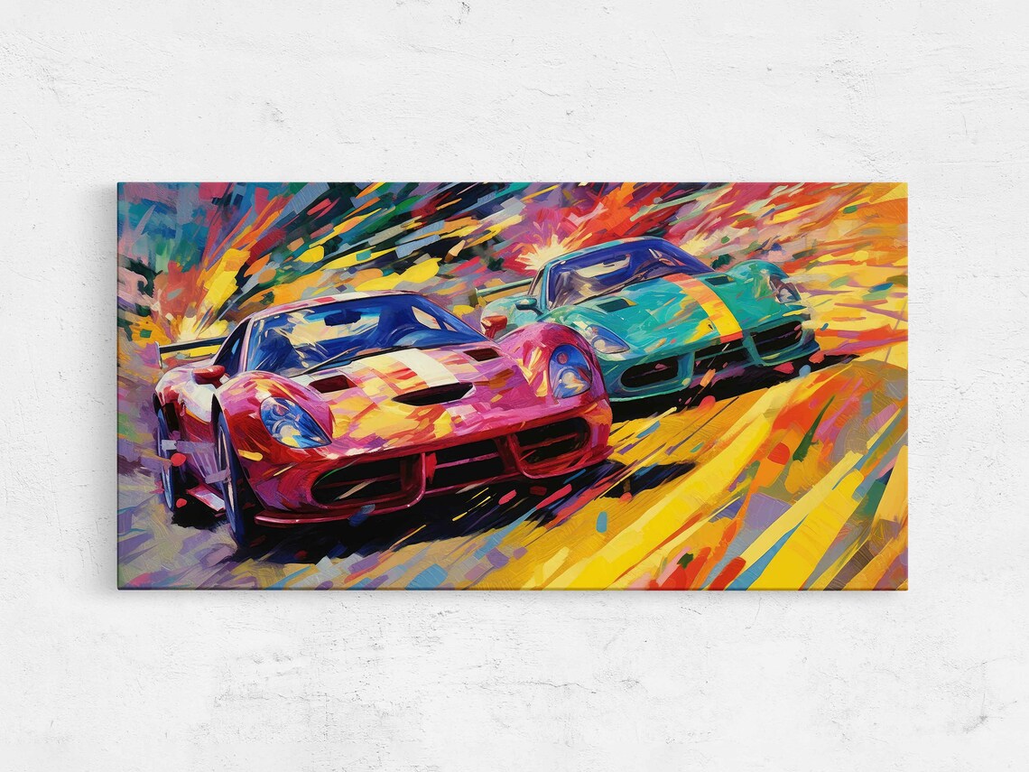 Abstract Racecars Palette Knife Painting Art Print
