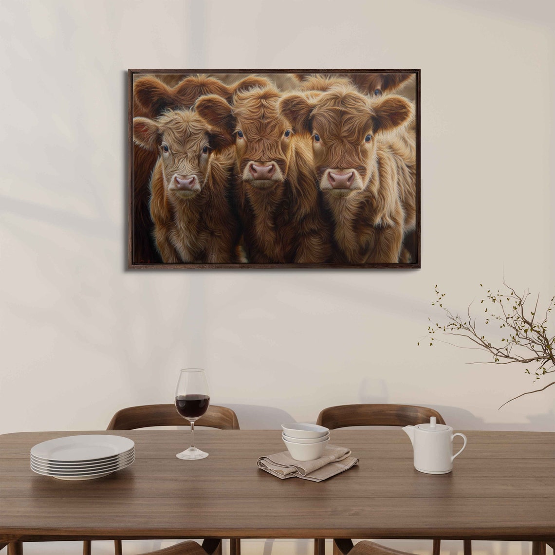 Fluffy Highland Calves Close Up Portrait Trio Cute Cow Poster - Image 3