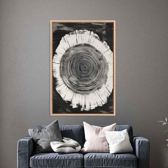 Tree Rings Painting Wall Art Print Vintage Black And White Organic Wood Beauty