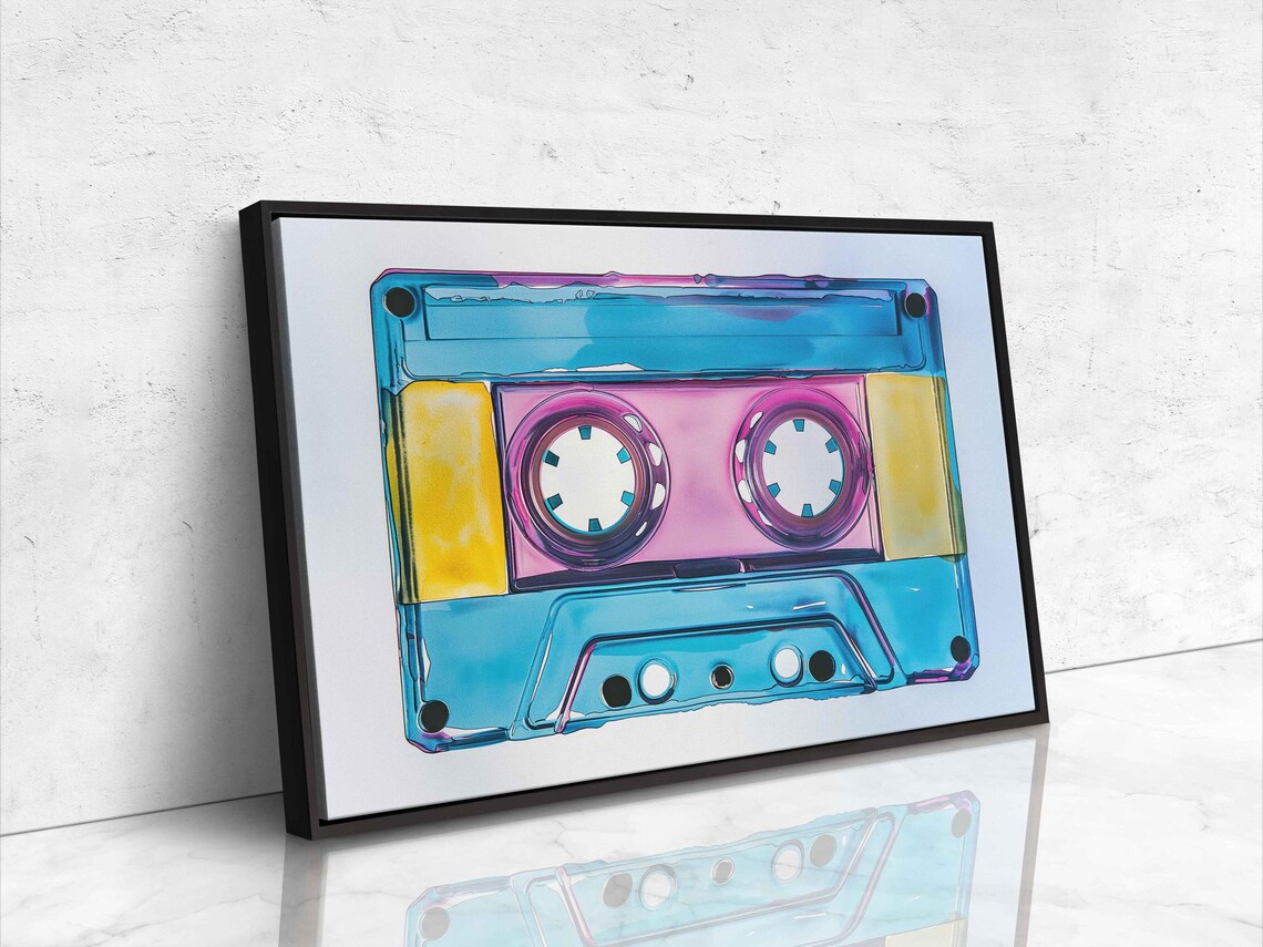 Pop Art Retro Cassette Tape Blue Pink Yellow Watercolor Wall Poster - Image 4