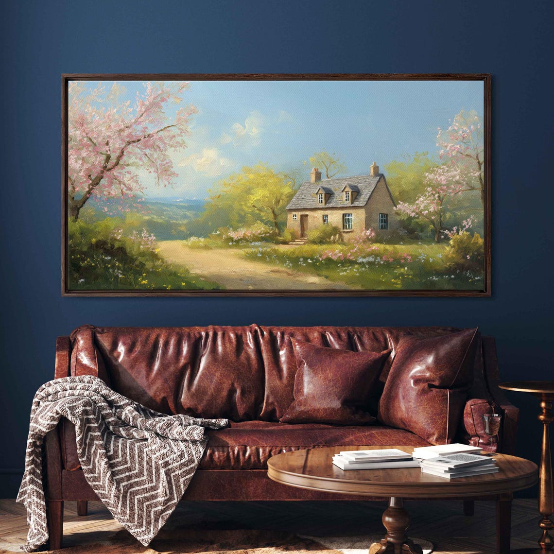 Stone Cottage In Spring Blossoms Panoramic Countryside Poster - Image 3