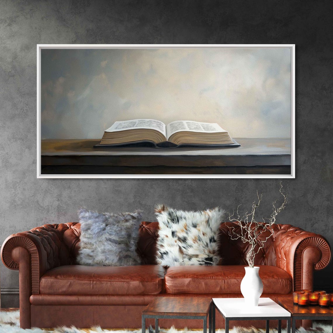 Open Book On Dark Table Soft Light Minimalist Still Life Art Poster