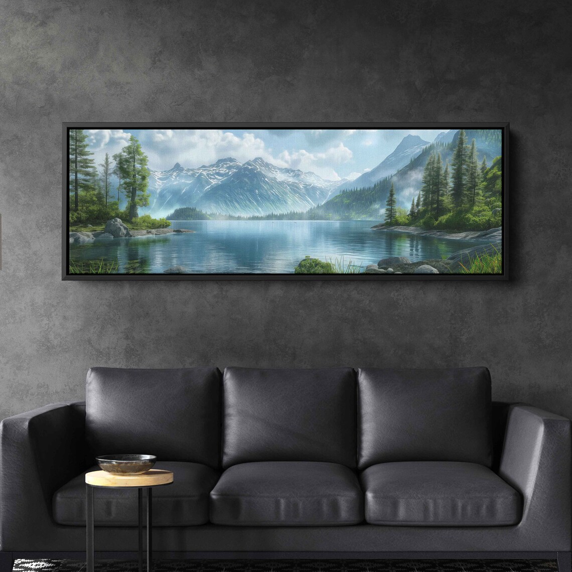 Majestic Snowcapped Mountain Lake Evergreen Forest Tranquil Scenery Poster - Image 2
