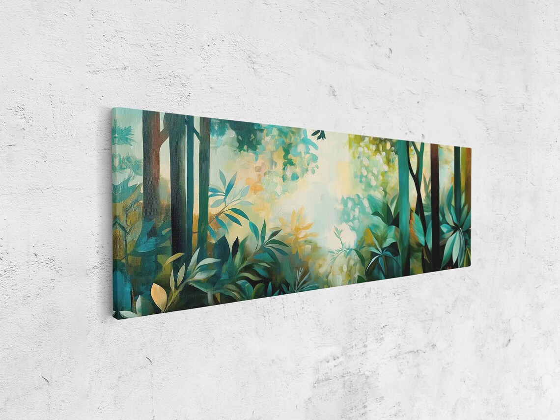Lush Abstract Forest Scene Wall Art Print Vibrant Greens And Browns Whimsical Atmosphere - Image 4