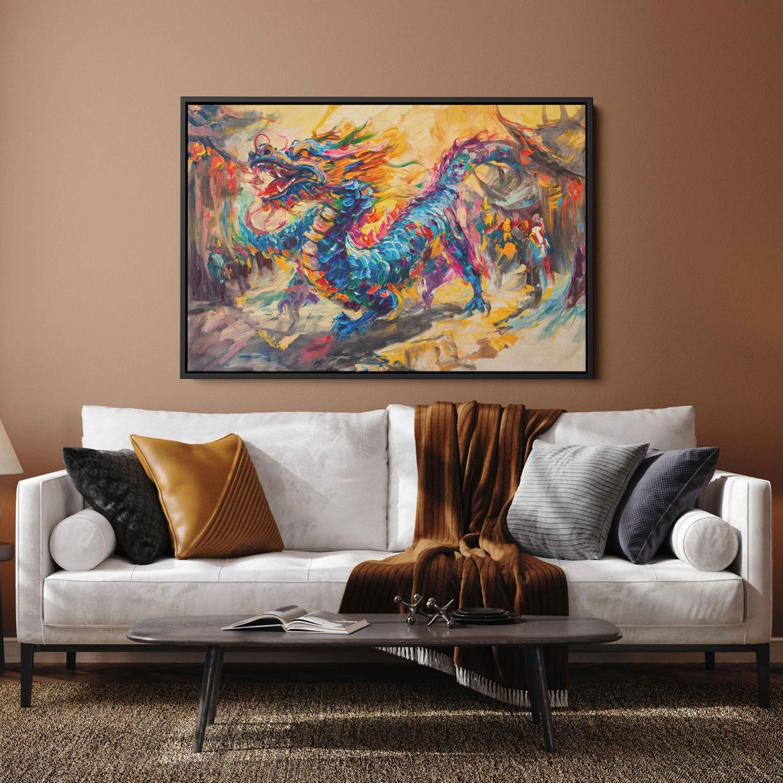 Vibrant Chinese Dragon Colorful Flaming Acrylic Asian Art Poster - Image 3