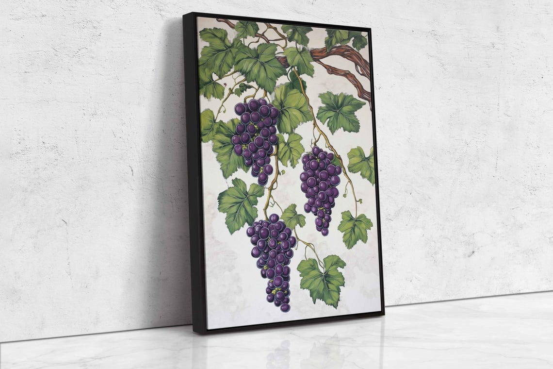 Dark Purple Grape Clusters On Vine Botanical Painting Art Poster - Image 4