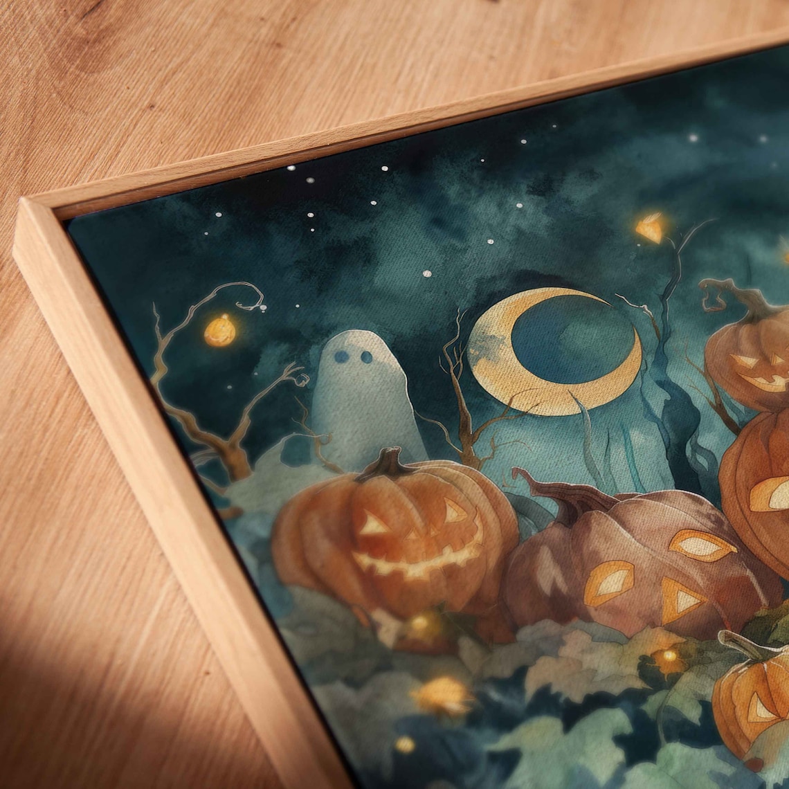 Enchanted Moonlit Pumpkin Patch Glowing Jack O Lanterns Ghosts Art Print - Image 2