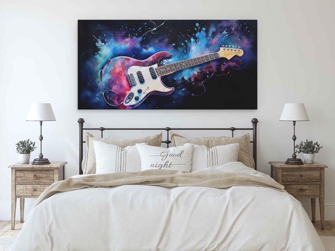 Guitar In Space Watercolor Painting - Image 3