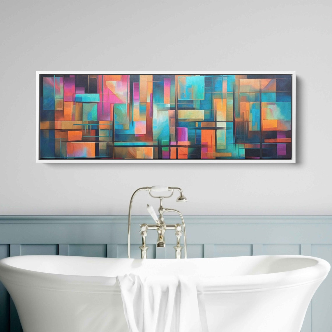Panoramic Colorful Geometric Abstract Painting Framed Print Ready To Hang Office Decor Living Room Decor Statement Piece - Image 3