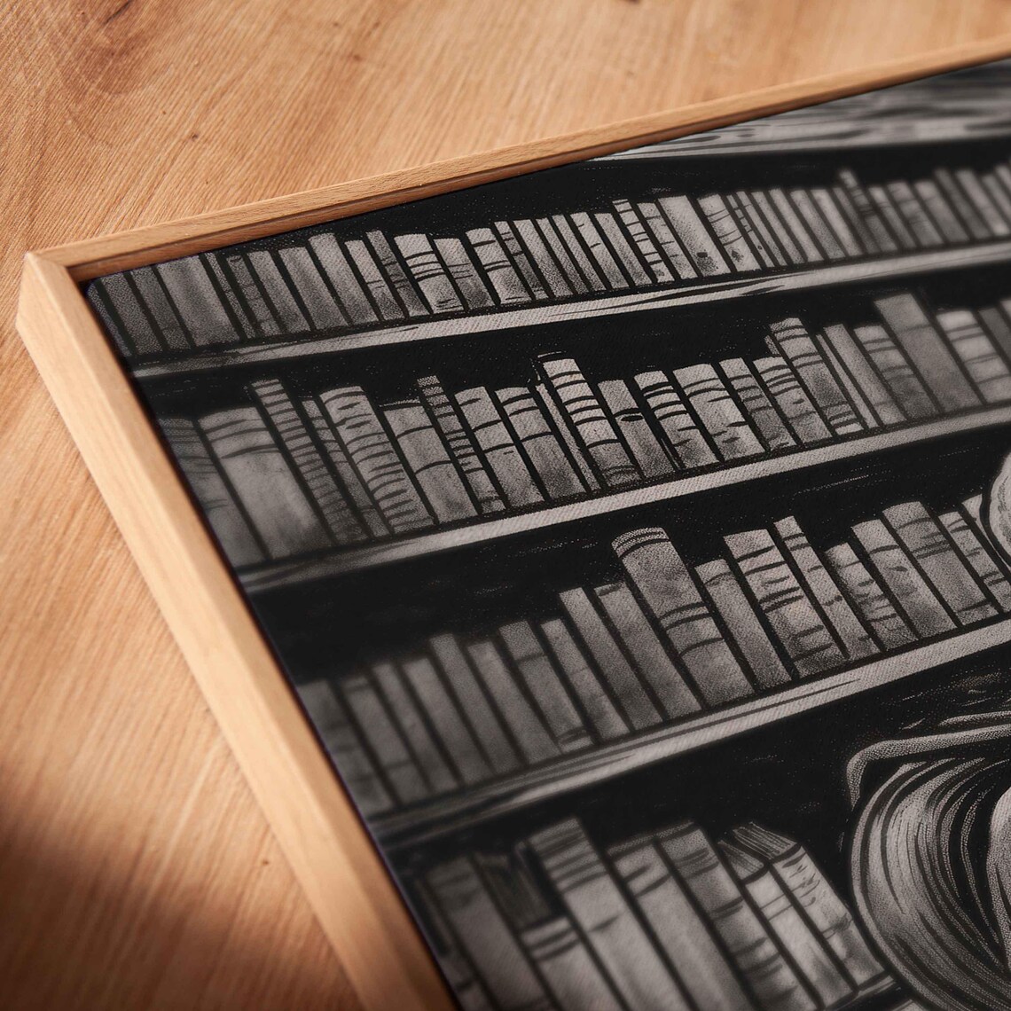 Hooded Skeleton Reading Big Book At Desk In Dark Library Ink Art Poster - Image 2