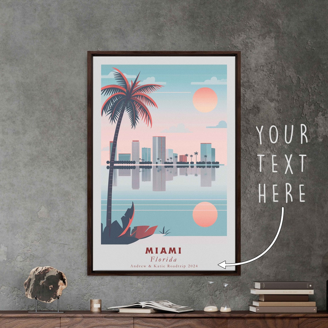 Miami Florida Palm Tree Skyline Over Bay Sunset Travel Poster - Image 3