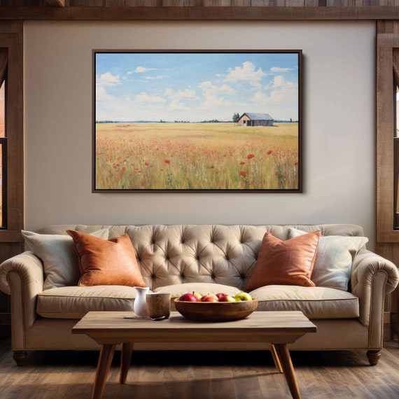 Rustic Farm Vintage Painting Framed Print Ready To Hang Farmhouse Decor