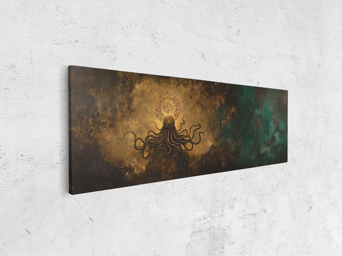 Cthulhu Ancient Rune Circle Dark Gold Emerald Occult Art Poster - Image 4