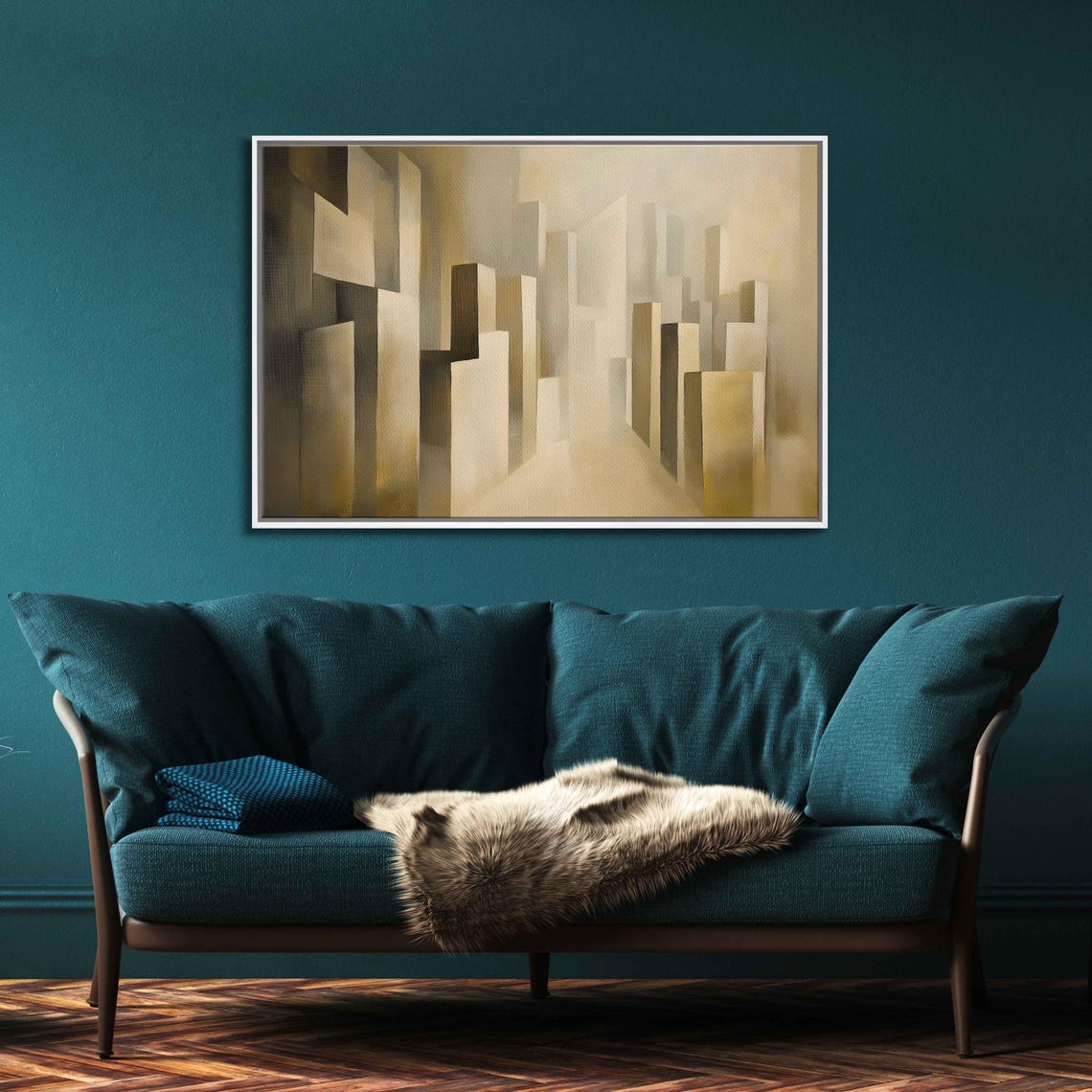 Abstract Cityscape Wall Art Print Muted Earth Tones Geometric Shapes Calm Ambiance - Image 3