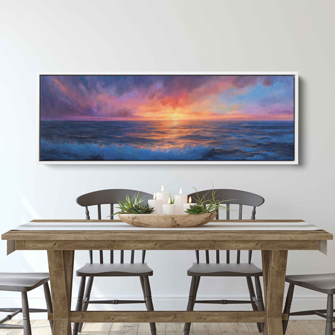 Ocean Sunset Panoramic Purple Pink Sky Waves Seascape Art Poster - Image 3