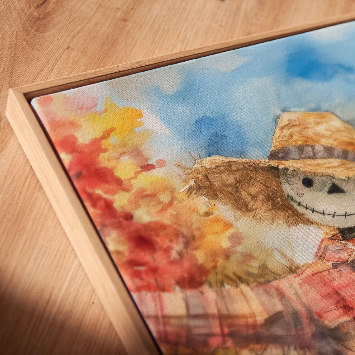 Smiling Watercolor Scarecrow In Autumn Field Straw Hat Farm Poster - Image 2