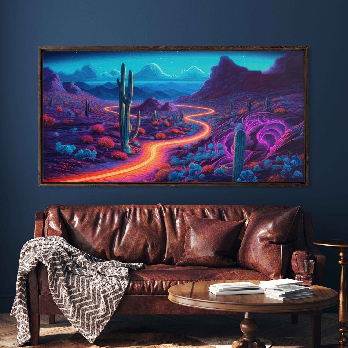 Neon Desert Painting Framed Print Ready To Hang - Image 3