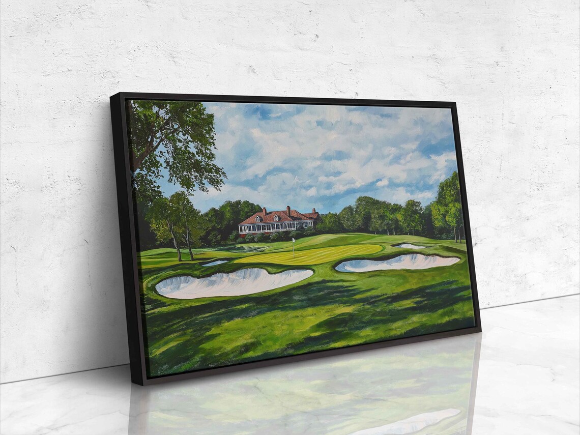 Championship Golf Green Twin Sand Bunkers Clubhouse Painting Poster - Image 4