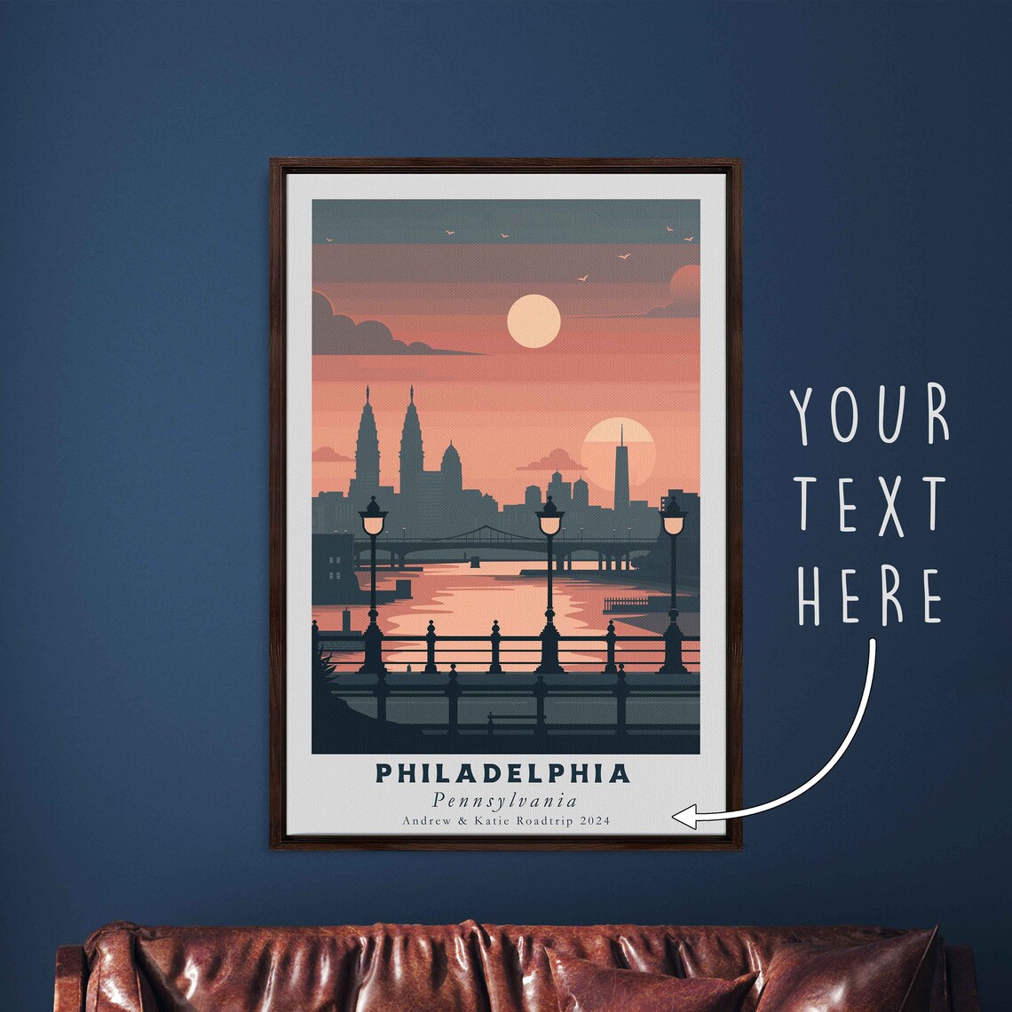 Philadelphia Pennsylvania Skyline River Lamp Sunset Travel Poster - Image 3
