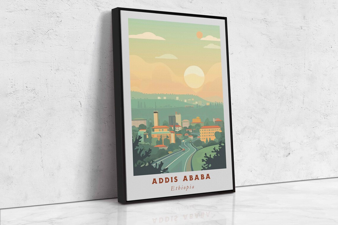 Addis Ababa Ethiopia Hillside City Warm Golden Sun Travel Poster - Image 2