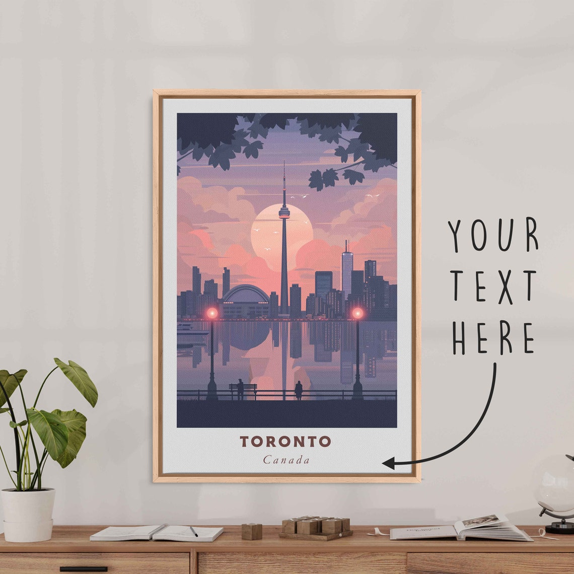 Toronto Canada CN Tower Skyline Waterfront Sunset Travel Poster