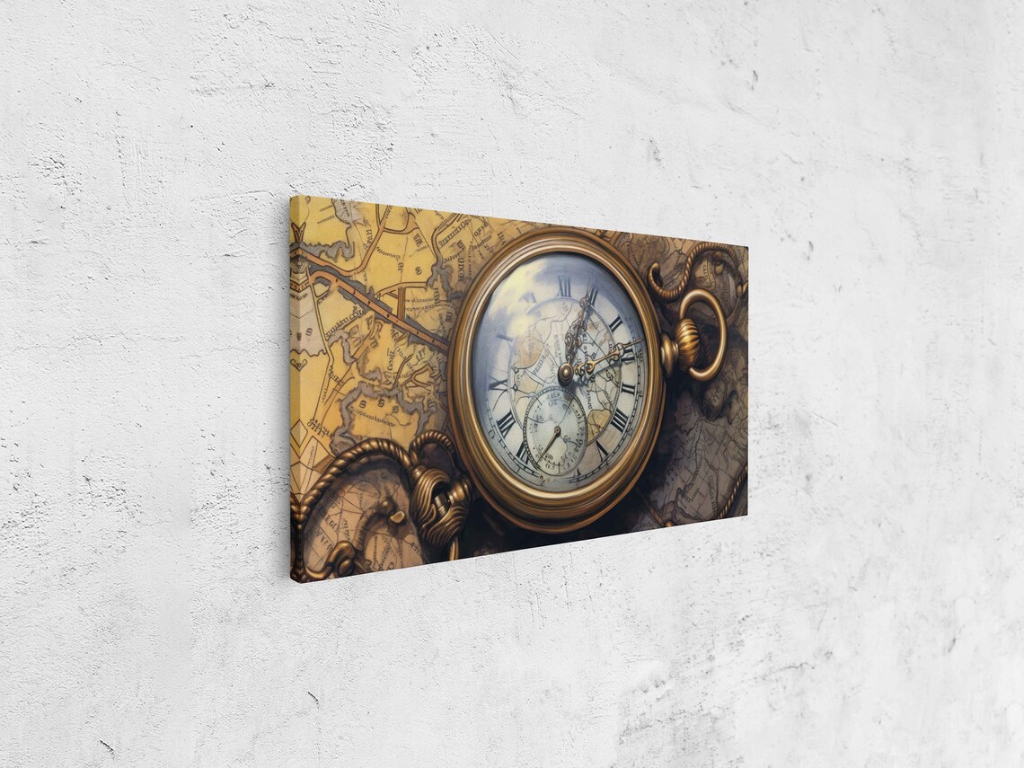 Antique Pocket Watch Vintage Map Still Life Classic Timepiece Print - Image 4