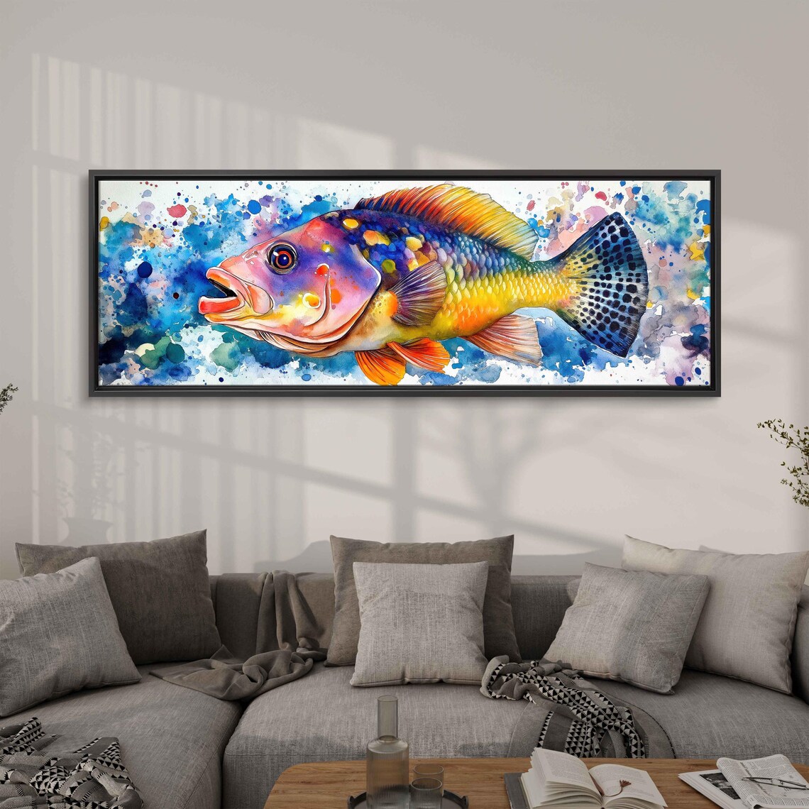 Triggerfish Watercolor Art Print, Underwater Scene