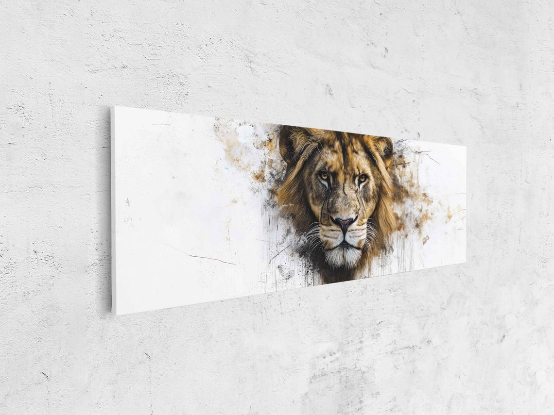 Lion Fierce Gaze Panoramic Hyper Realistic Ink Splash Wildlife Poster - Image 4