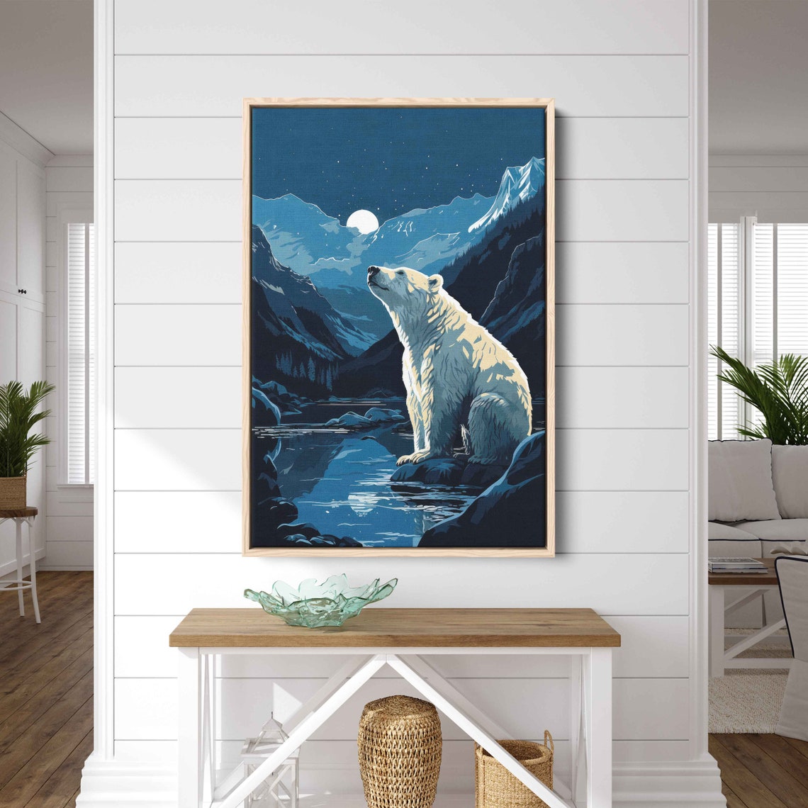 Polar Bear Night Moonrise Mountain Lake Vector Illustration Art Print - Image 2