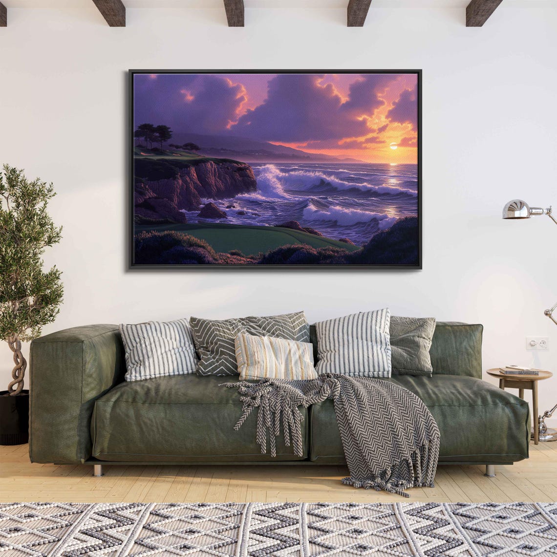 Pebble Beach Golf Course Sunset Ocean Cliffs Cypress Golf Art Poster - Image 3