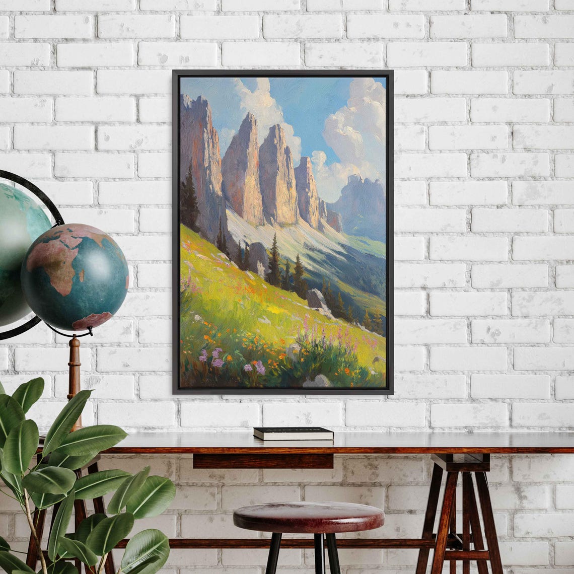 Dolomites Jagged Cliffs Wildflower Meadow Morning Light Travel Poster