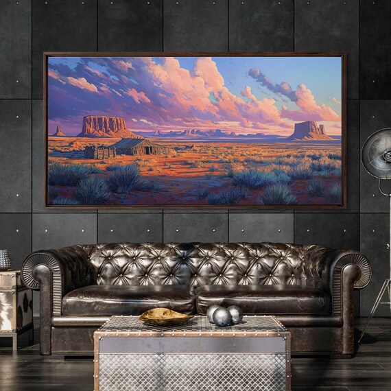 Navajo Hogan Desert Scene Wall Art Print Dreamy Sky Mesas Sagebrush