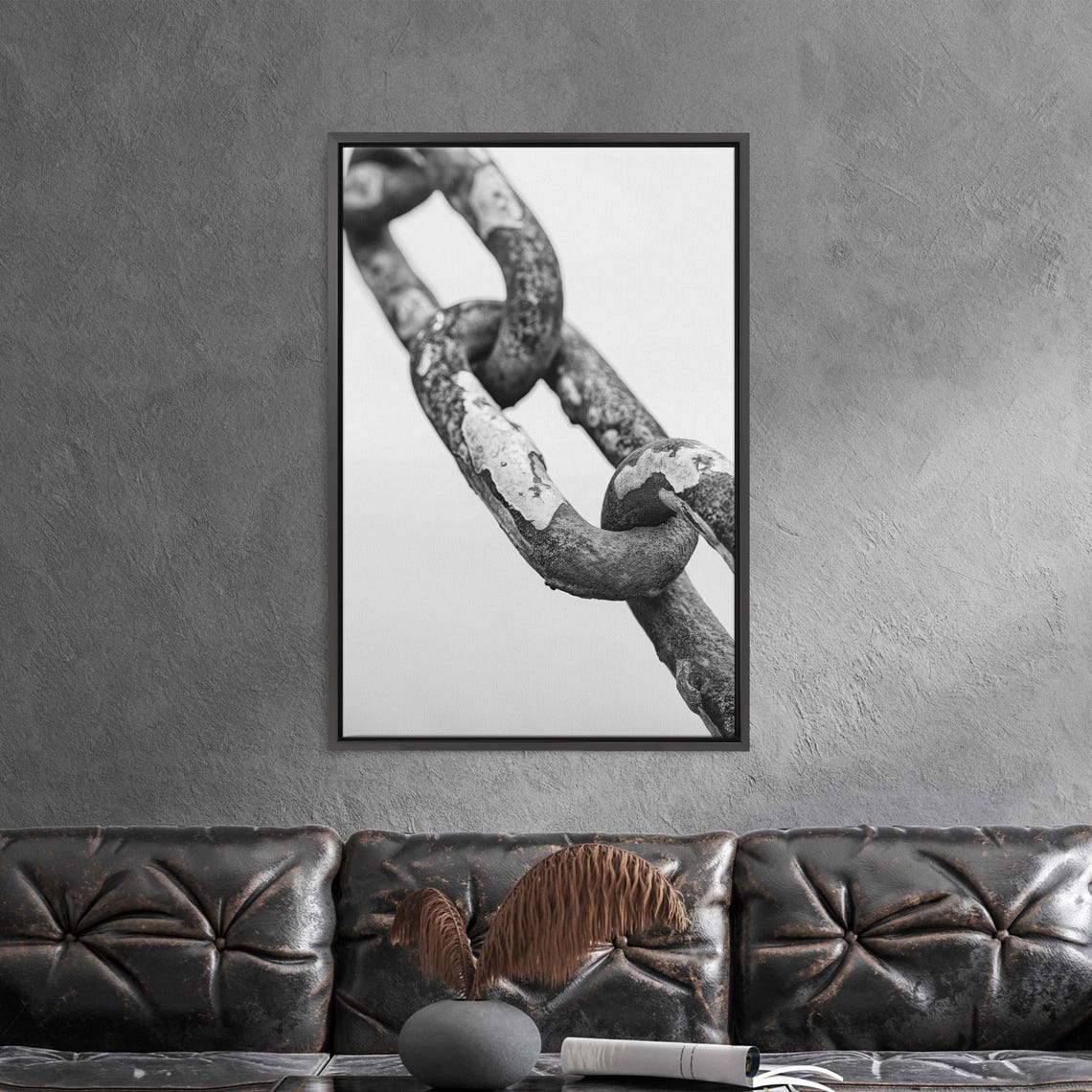 Weathered Anchor Chain Close Up In Black And White Nautical Art Poster